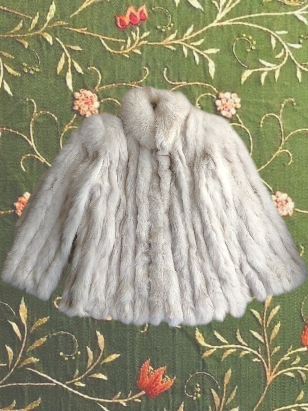 VINTAGE 80s Niki Real Blue Fox Fur Coat Cream Ivory Large Mob Wife
